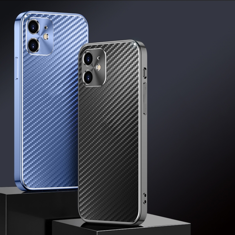 For iPhone SE 2022 / SE 2020 / 8 / 7 Metal Frame Carbon Fiber Phone Case(Blue) For iPhone SE 2022 / SE 2020 / 8 / 7 Metal Frame Carbon Fiber Phone Case(Blue)