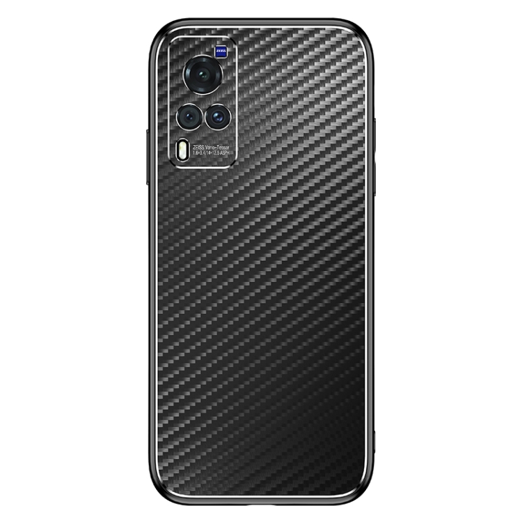 For vivo X60 Pro Metal Frame Carbon Fiber Phone Case(Black) - 1