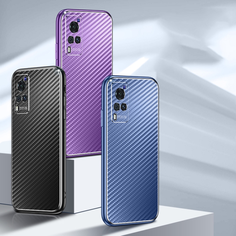 For vivo X60 Pro Metal Frame Carbon Fiber Phone Case(Black) - 6