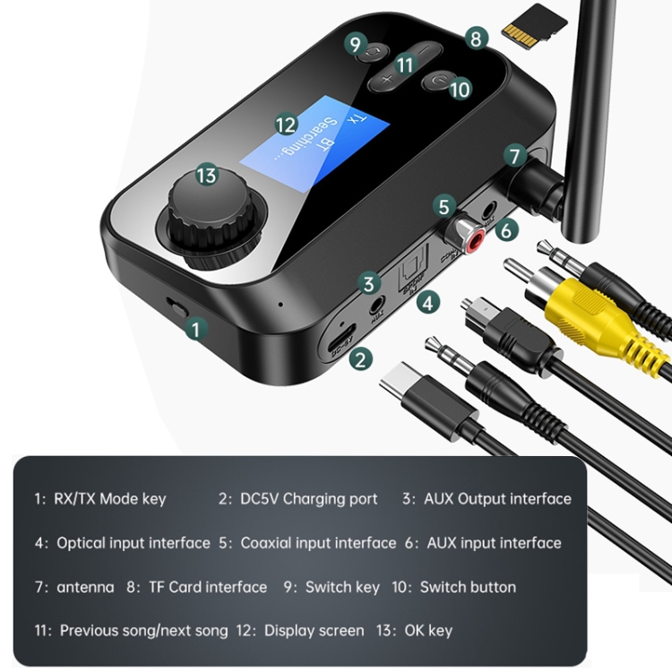 C41 3 in 1 Optical Fiber Bluetooth 5.0 Audio Adapter Receiver Transmitter with LCD Screen C41 3 in 1 Optical Fiber Bluetooth 5.0 Audio Adapter Receiver Transmitter with LCD Screen