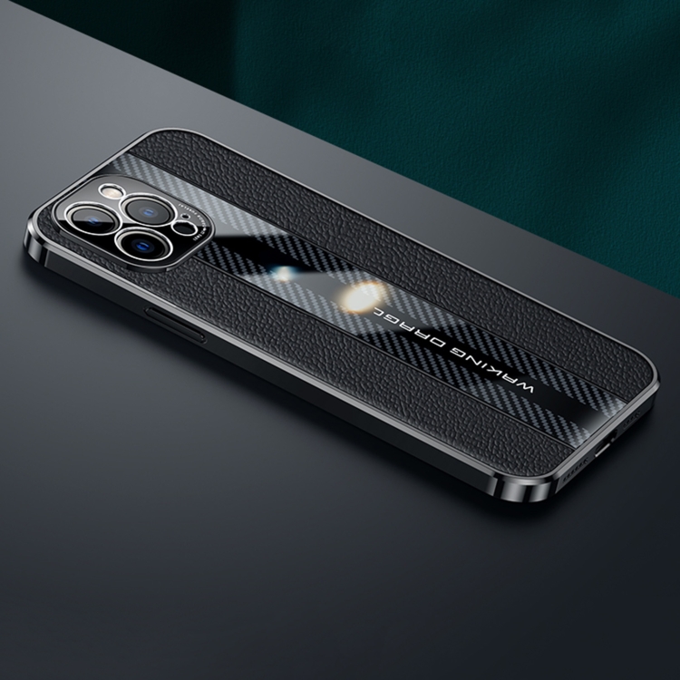 Racing Car Design Leather Electroplating Process Anti-fingerprint Protective Phone Case For iPhone 11 Pro Max(Black)