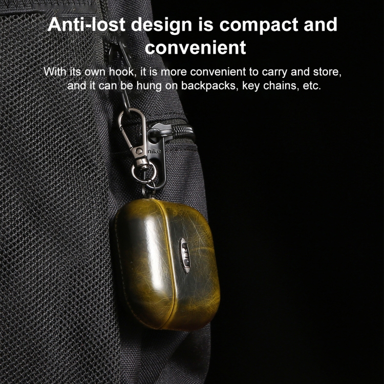 Oil Wax Leather Texture Earphone Protective Case with Hang Buckle For AirPods 3(Yellow) Oil Wax Leather Texture Earphone Protective Case with Hang Buckle For AirPods 3(Yellow)