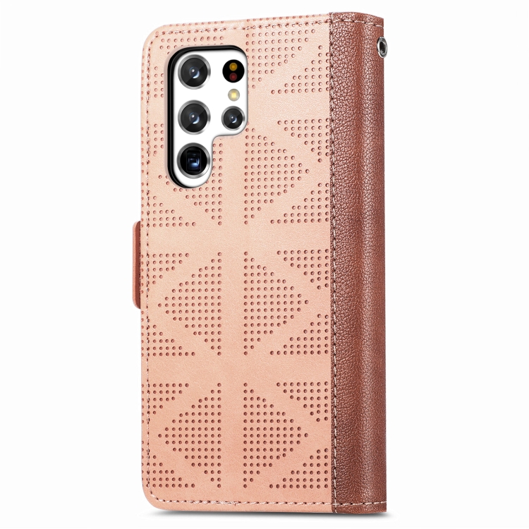 For Samsung Galaxy S22 Ultra 5G Grid Leather Flip Phone Case(Apricot) For Samsung Galaxy S22 Ultra 5G Grid Leather Flip Phone Case(Apricot)