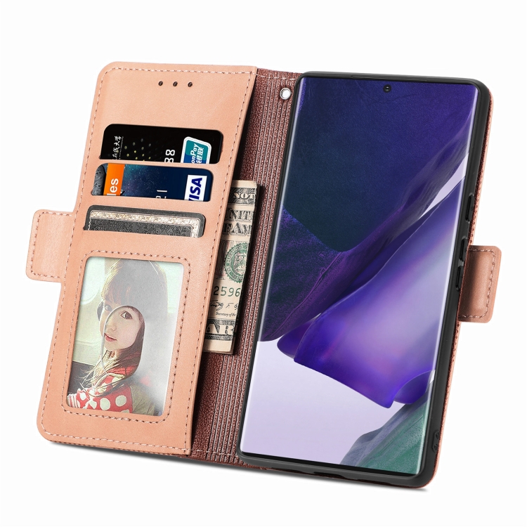 For Samsung Galaxy S22 Ultra 5G Grid Leather Flip Phone Case(Apricot) For Samsung Galaxy S22 Ultra 5G Grid Leather Flip Phone Case(Apricot)