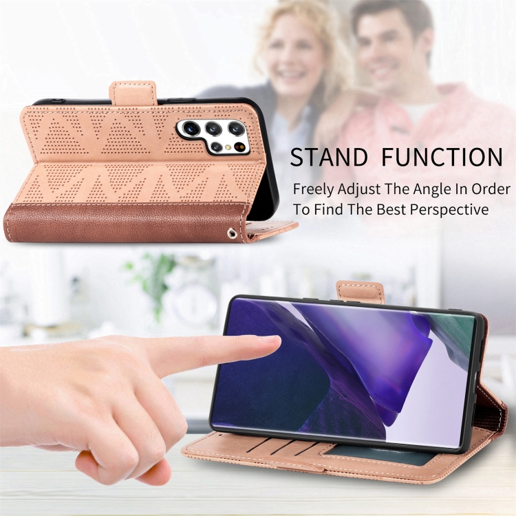 For Samsung Galaxy S22 Ultra 5G Grid Leather Flip Phone Case(Apricot) For Samsung Galaxy S22 Ultra 5G Grid Leather Flip Phone Case(Apricot)