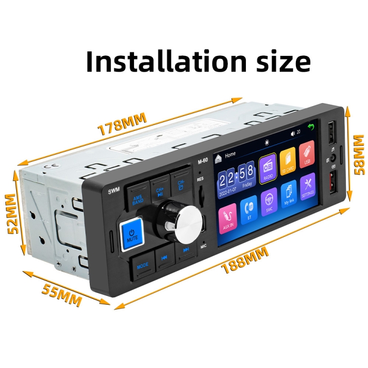 4.1 Car Radio 1 Din Touch Screen MP5 Player Bluetooth Hands Free Audio USB  TF 7 Colors Lighting Stereo System Head Unit 7805C
