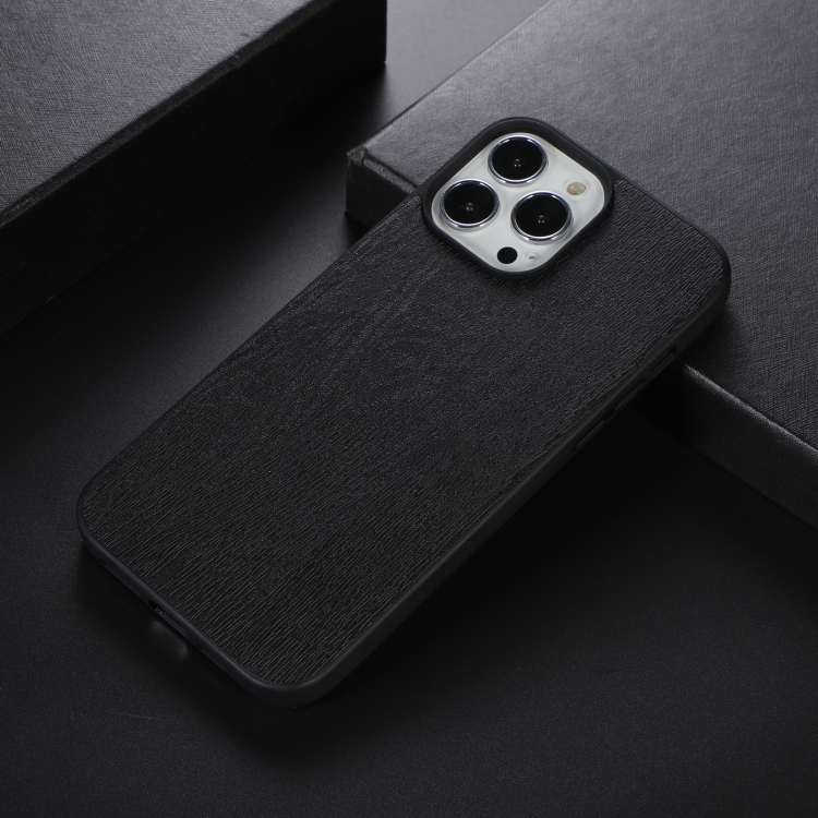 For iPhone 13 Pro Max Wood Texture PU Phone Case (Black) For iPhone 13 Pro Max Wood Texture PU Phone Case (Black)