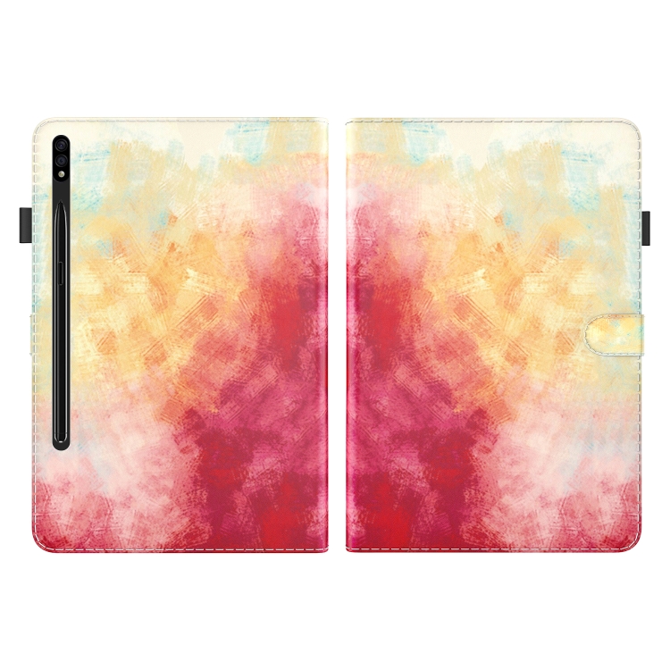 For Samsung Galaxy Tab S9 Watercolor Pattern Flip Leather Tablet Case(Spring Cherry)