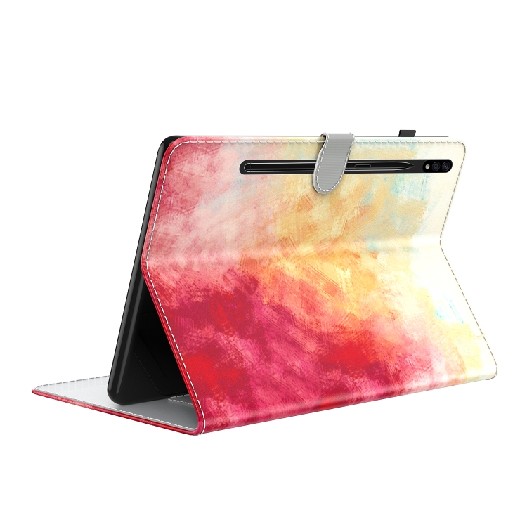 For Samsung Galaxy Tab S9 Watercolor Pattern Flip Leather Tablet Case(Spring Cherry)