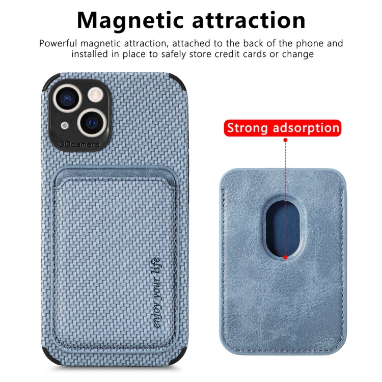 For iPhone 13 mini Carbon Fiber Leather Card Magsafe Case (Blue) For iPhone 13 mini Carbon Fiber Leather Card Magsafe Case (Blue)