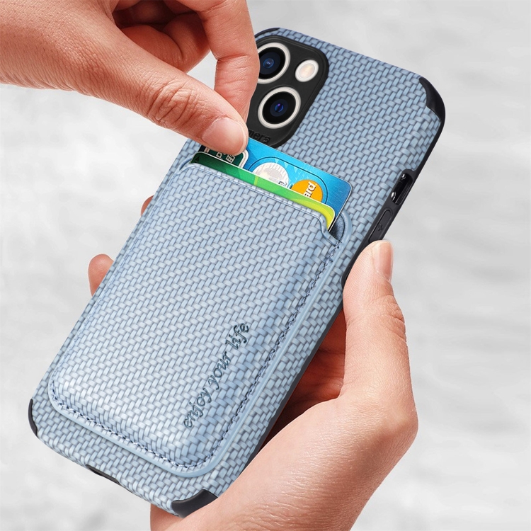 For iPhone 13 mini Carbon Fiber Leather Card Magsafe Case (Blue) For iPhone 13 mini Carbon Fiber Leather Card Magsafe Case (Blue)