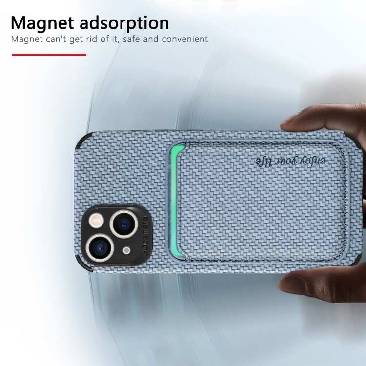 For iPhone 13 mini Carbon Fiber Leather Card Magsafe Case (Blue) For iPhone 13 mini Carbon Fiber Leather Card Magsafe Case (Blue)
