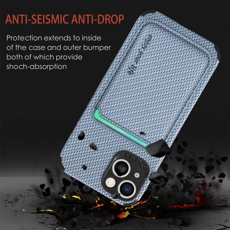 For iPhone 13 mini Carbon Fiber Leather Card Magsafe Case (Blue) For iPhone 13 mini Carbon Fiber Leather Card Magsafe Case (Blue)