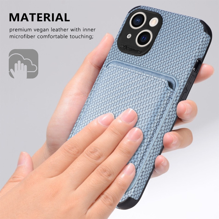For iPhone 13 mini Carbon Fiber Leather Card Magsafe Case (Blue) For iPhone 13 mini Carbon Fiber Leather Card Magsafe Case (Blue)