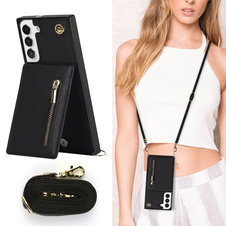 For Samsung Galaxy S22 5G Cross-body Square Zipper Card Holder Bag Phone Case(Black) For Samsung Galaxy S22 5G Cross-body Square Zipper Card Holder Bag Phone Case(Black)
