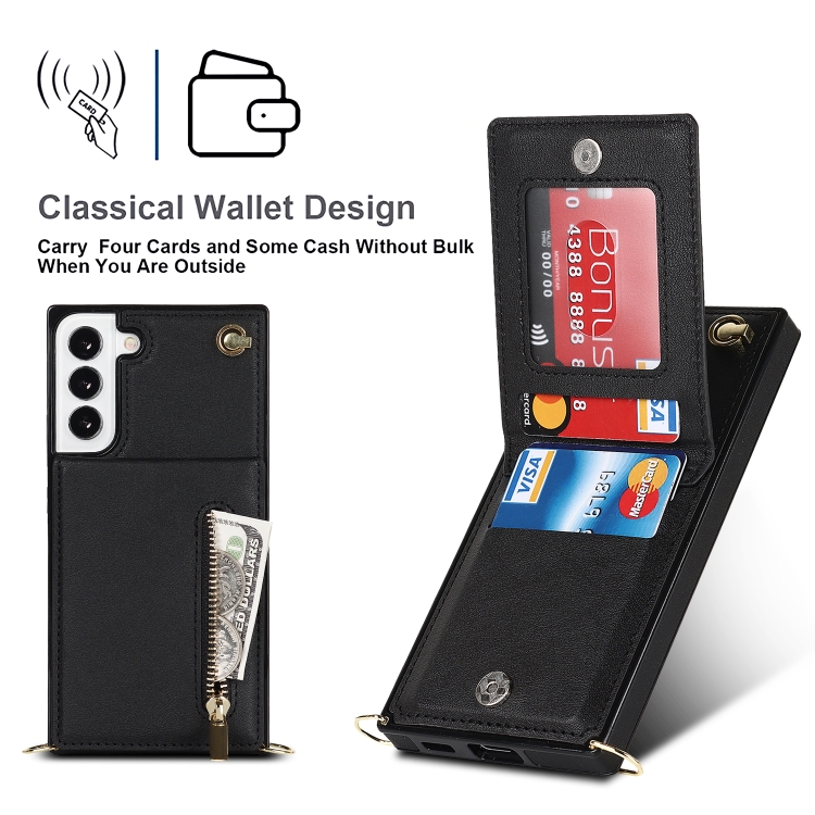 For Samsung Galaxy S22 5G Cross-body Square Zipper Card Holder Bag Phone Case(Black) For Samsung Galaxy S22 5G Cross-body Square Zipper Card Holder Bag Phone Case(Black)