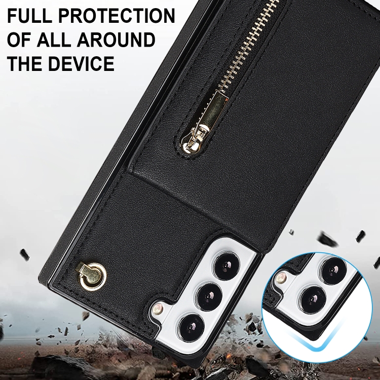 For Samsung Galaxy S22 5G Cross-body Square Zipper Card Holder Bag Phone Case(Black) For Samsung Galaxy S22 5G Cross-body Square Zipper Card Holder Bag Phone Case(Black)