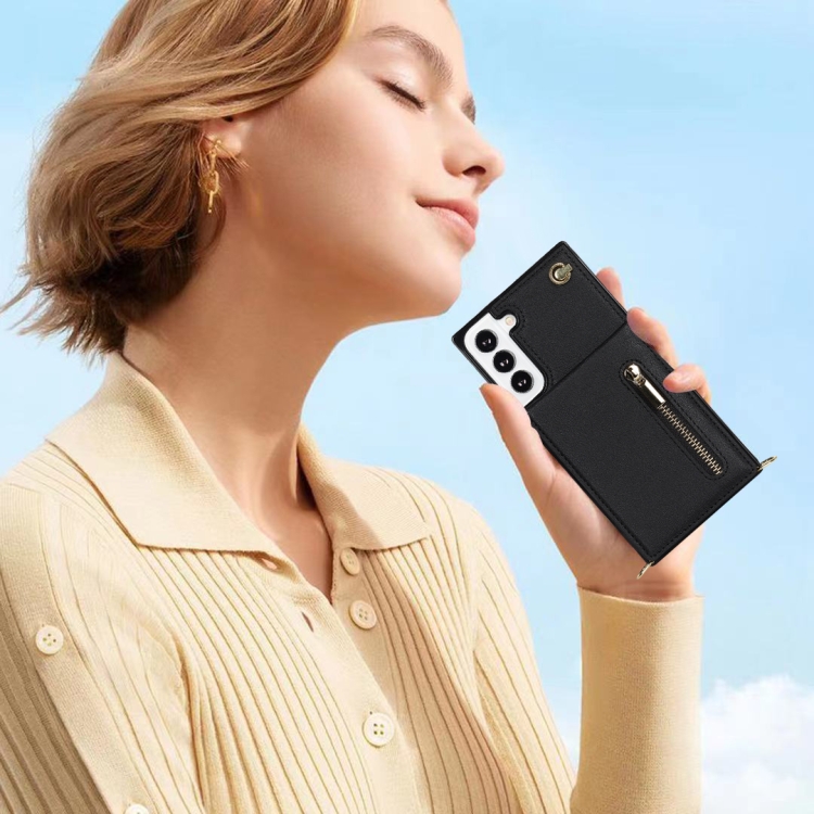 For Samsung Galaxy S22 5G Cross-body Square Zipper Card Holder Bag Phone Case(Black) For Samsung Galaxy S22 5G Cross-body Square Zipper Card Holder Bag Phone Case(Black)