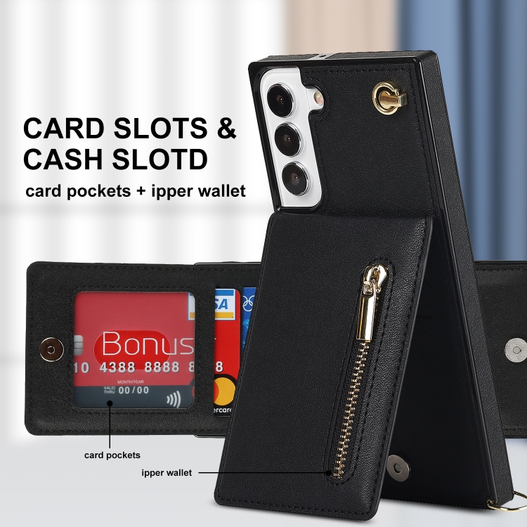 For Samsung Galaxy S22 5G Cross-body Square Zipper Card Holder Bag Phone Case(Black) For Samsung Galaxy S22 5G Cross-body Square Zipper Card Holder Bag Phone Case(Black)