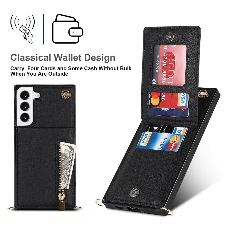 For Samsung Galaxy S22+ 5G Cross-body Square Zipper Card Holder Bag Phone Case(Black) For Samsung Galaxy S22+ 5G Cross-body Square Zipper Card Holder Bag Phone Case(Black)