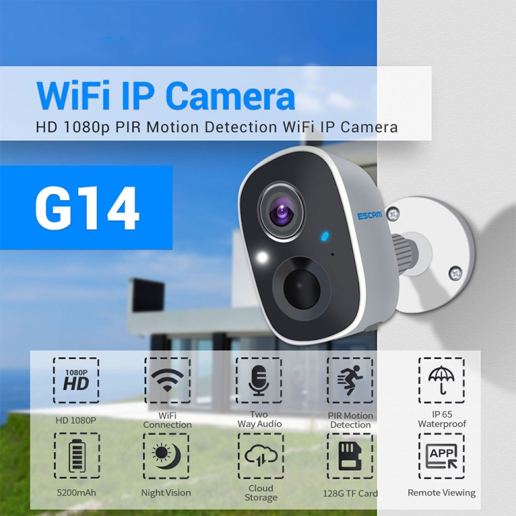 ESCAM G14 Rechargeable 1080P Full HD AI Recognition Infrared Night Vision WiFi Camera - 1