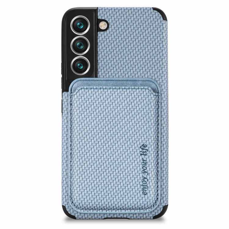 For Samsung Galaxy S22 5G Carbon Fiber Leather Card Magsafe Phone Case(Blue) For Samsung Galaxy S22 5G Carbon Fiber Leather Card Magsafe Phone Case(Blue)