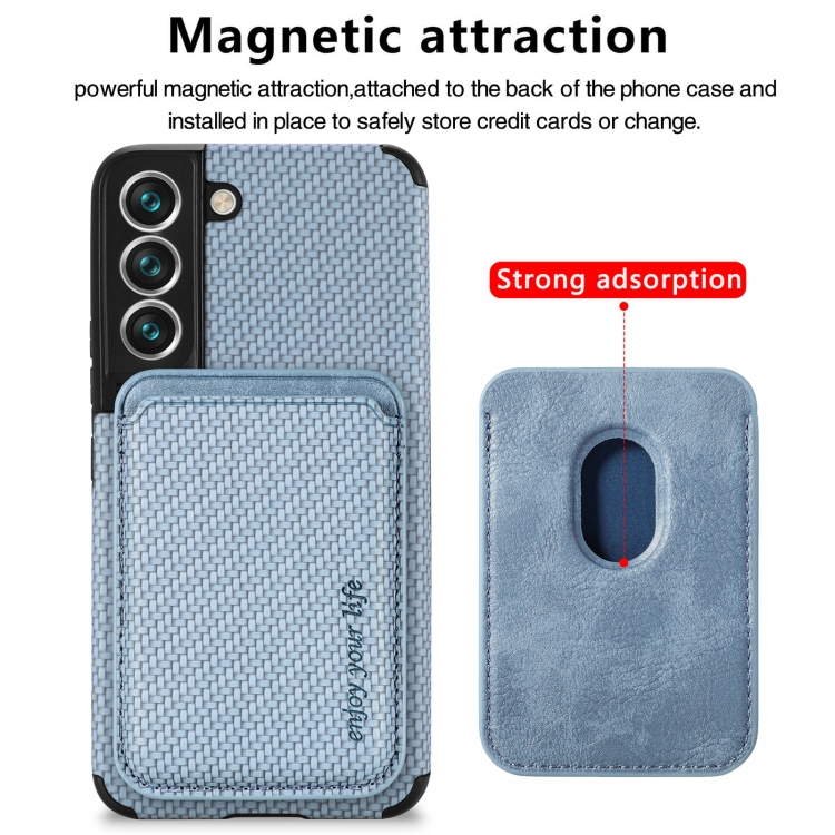 For Samsung Galaxy S22 5G Carbon Fiber Leather Card Magsafe Phone Case(Blue) For Samsung Galaxy S22 5G Carbon Fiber Leather Card Magsafe Phone Case(Blue)