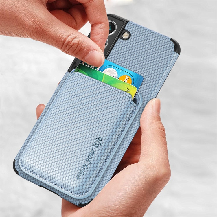 For Samsung Galaxy S22 5G Carbon Fiber Leather Card Magsafe Phone Case(Blue) For Samsung Galaxy S22 5G Carbon Fiber Leather Card Magsafe Phone Case(Blue)