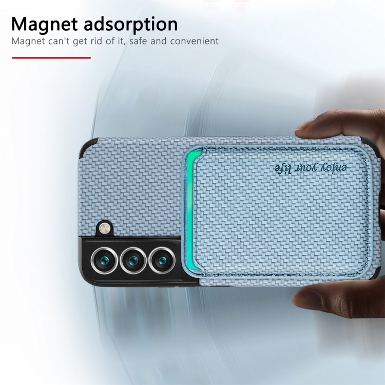 For Samsung Galaxy S22 5G Carbon Fiber Leather Card Magsafe Phone Case(Blue) For Samsung Galaxy S22 5G Carbon Fiber Leather Card Magsafe Phone Case(Blue)