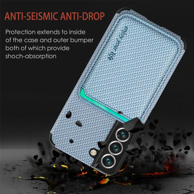 For Samsung Galaxy S22 5G Carbon Fiber Leather Card Magsafe Phone Case(Blue) For Samsung Galaxy S22 5G Carbon Fiber Leather Card Magsafe Phone Case(Blue)