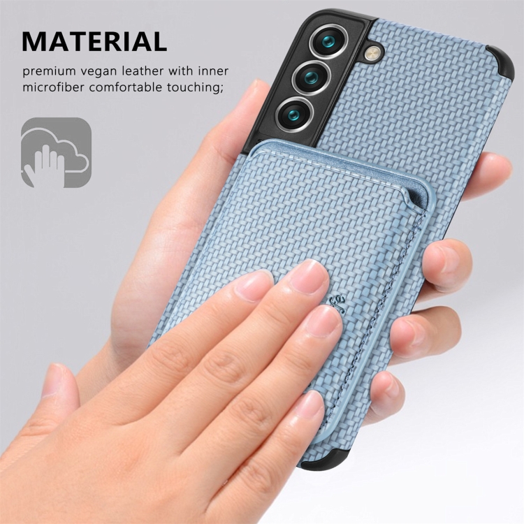 For Samsung Galaxy S22 5G Carbon Fiber Leather Card Magsafe Phone Case(Blue) For Samsung Galaxy S22 5G Carbon Fiber Leather Card Magsafe Phone Case(Blue)