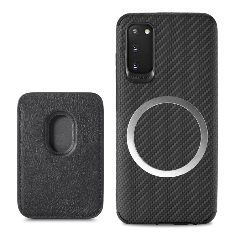 Für Samsung Galaxy S20 Carbon Fiber Leather Card Magsafe Phone Case  (schwarz)