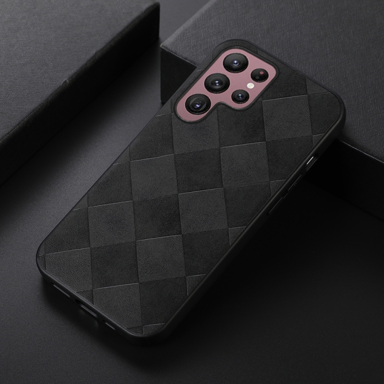 For Samsung Galaxy S22 Ultra 5G Weave Plaid PU Phone Case(Black) For Samsung Galaxy S22 Ultra 5G Weave Plaid PU Phone Case(Black)