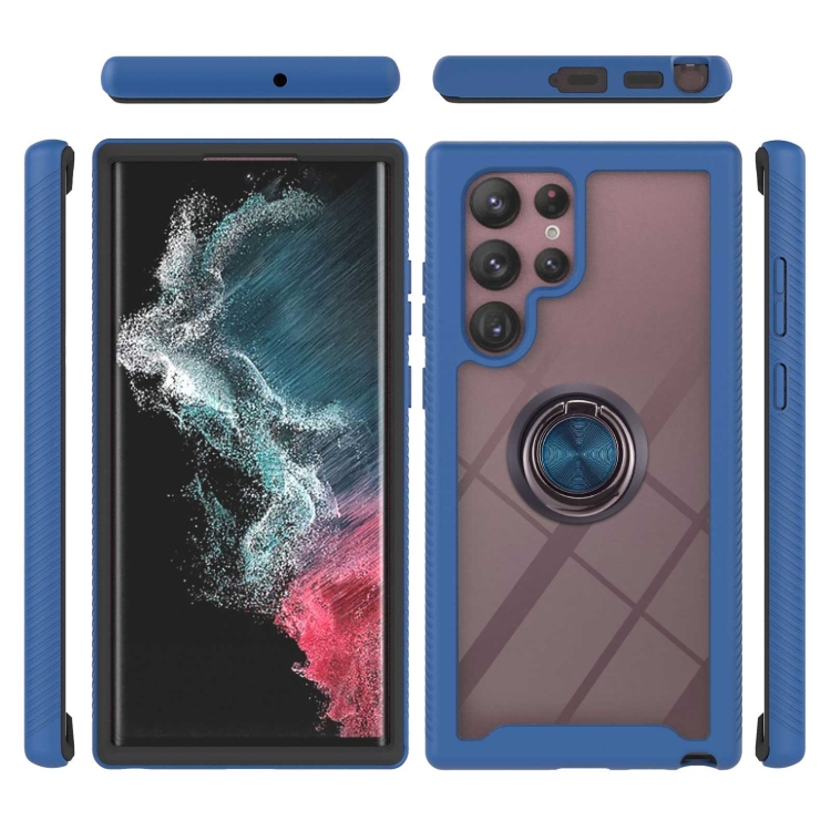 For Samsung Galaxy S22 Ultra Shockproof PC + TPU Phone Case with Ring Holder(Blue) For Samsung Galaxy S22 Ultra Shockproof PC + TPU Phone Case with Ring Holder(Blue)