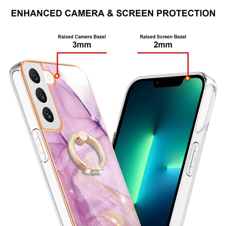 For Samsung Galaxy S22+ Electroplating Marble IMD TPU Phone Case with Ring Holder(Purple 001) For Samsung Galaxy S22+ Electroplating Marble IMD TPU Phone Case with Ring Holder(Purple 001)