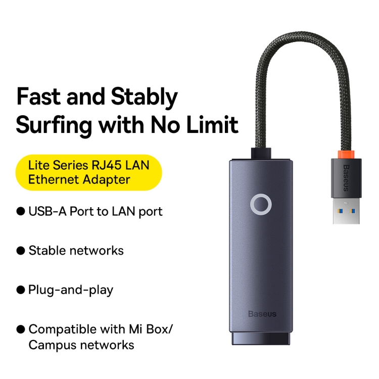 Baseus Lite Series 1000Mbps Ethernet Adapter USB-A to RJ45 LAN Port(Grey) - 1