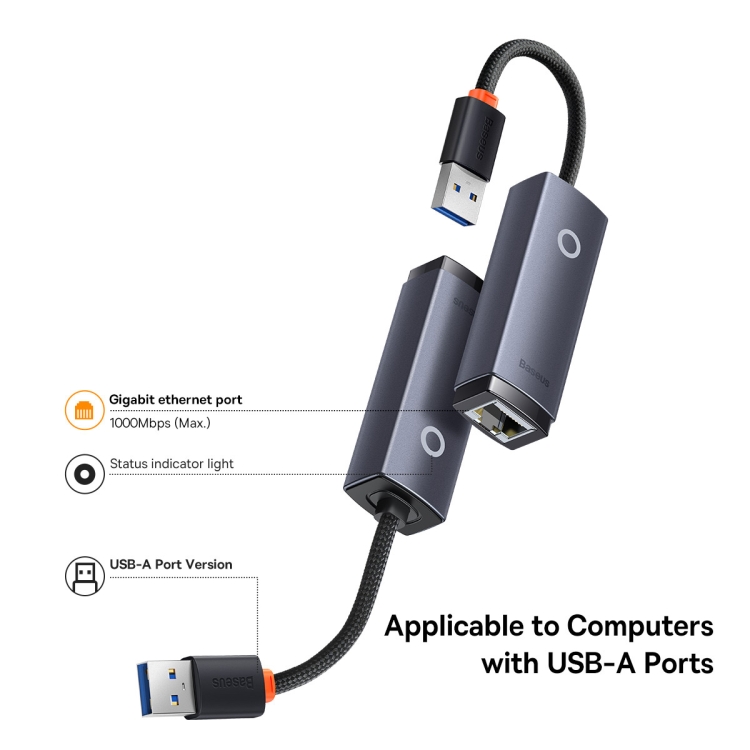 Baseus Lite Series 1000Mbps Ethernet Adapter USB-A to RJ45 LAN Port(Grey) - 3