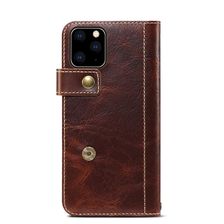 For iPhone 11 Pro Max Denior Oil Wax Cowhide DK Magnetic Button Horizontal Flip Leather Case with Holder & Card Slots & Wallet(Brown) For iPhone 11 Pro Max Denior Oil Wax Cowhide DK Magnetic Button Horizontal Flip Leather Case with Holder & Card Slots & Wallet(Brown)