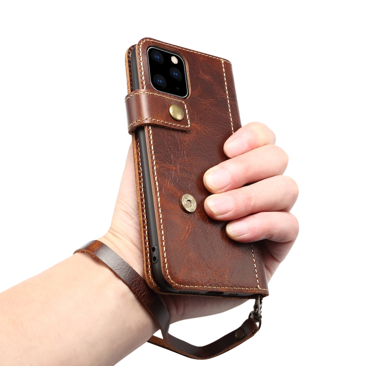 For iPhone 11 Pro Max Denior Oil Wax Cowhide DK Magnetic Button Horizontal Flip Leather Case with Holder & Card Slots & Wallet(Brown) For iPhone 11 Pro Max Denior Oil Wax Cowhide DK Magnetic Button Horizontal Flip Leather Case with Holder & Card Slots & Wallet(Brown)