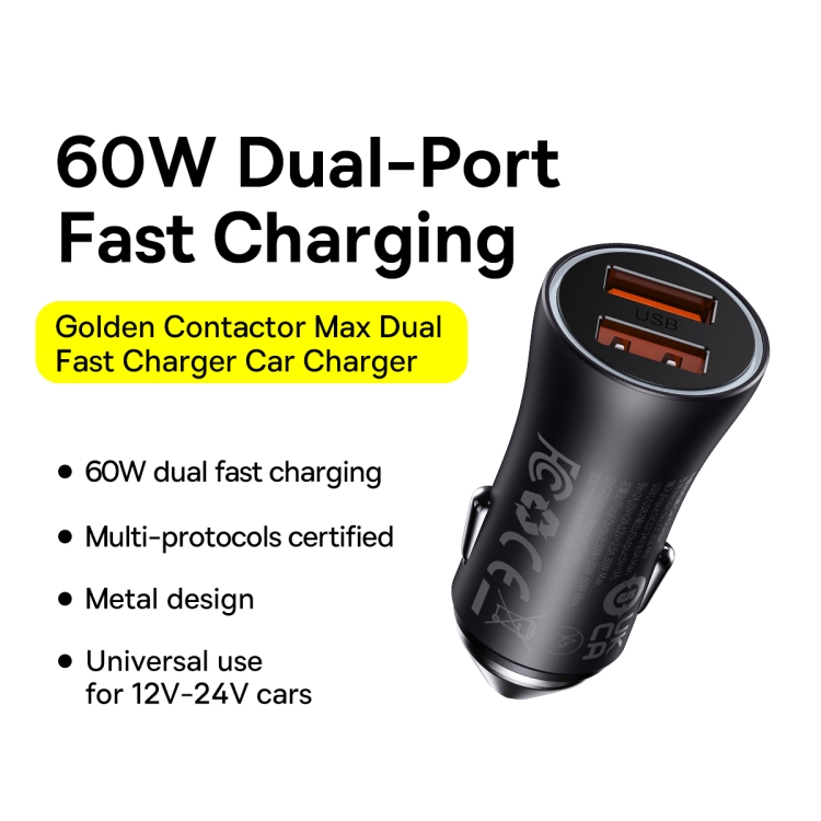 Baseus CCJDZ-MU 60W Dual USB Fast Charging Car Charger(Dark Grey) - 1