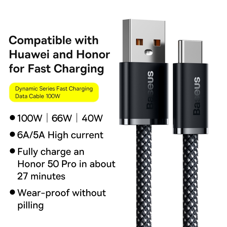 Baseus 100W USB to Type-C / USB-C Dynamic Series Fast Charging Data Cable, Length:1m(Dark Grey Blue) - 1