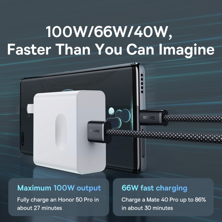 Baseus 100W USB to Type-C / USB-C Dynamic Series Fast Charging Data Cable, Length:1m(Dark Grey Blue) - 2