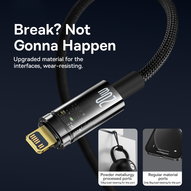 Baseus 20W Type-C / USB-C to 8 Pin Explorer Series Auto Power-Off Fast Charging Data Cable, Length:1m(Black) Baseus 20W Type-C / USB-C to 8 Pin Explorer Series Auto Power-Off Fast Charging Data Cable, Length:1m(Black)
