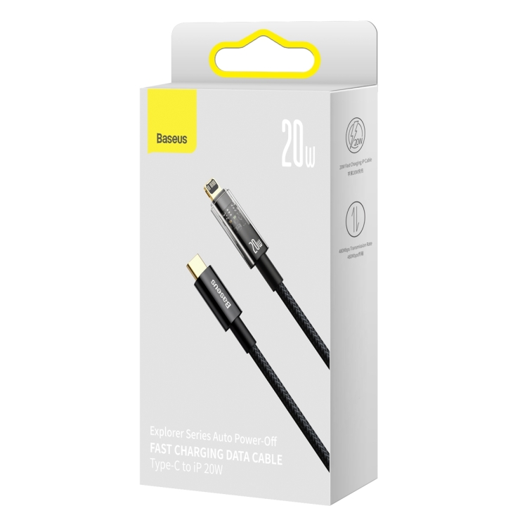 Baseus 20W Type-C / USB-C to 8 Pin Explorer Series Auto Power-Off Fast Charging Data Cable, Length:1m(Black) Baseus 20W Type-C / USB-C to 8 Pin Explorer Series Auto Power-Off Fast Charging Data Cable, Length:1m(Black)