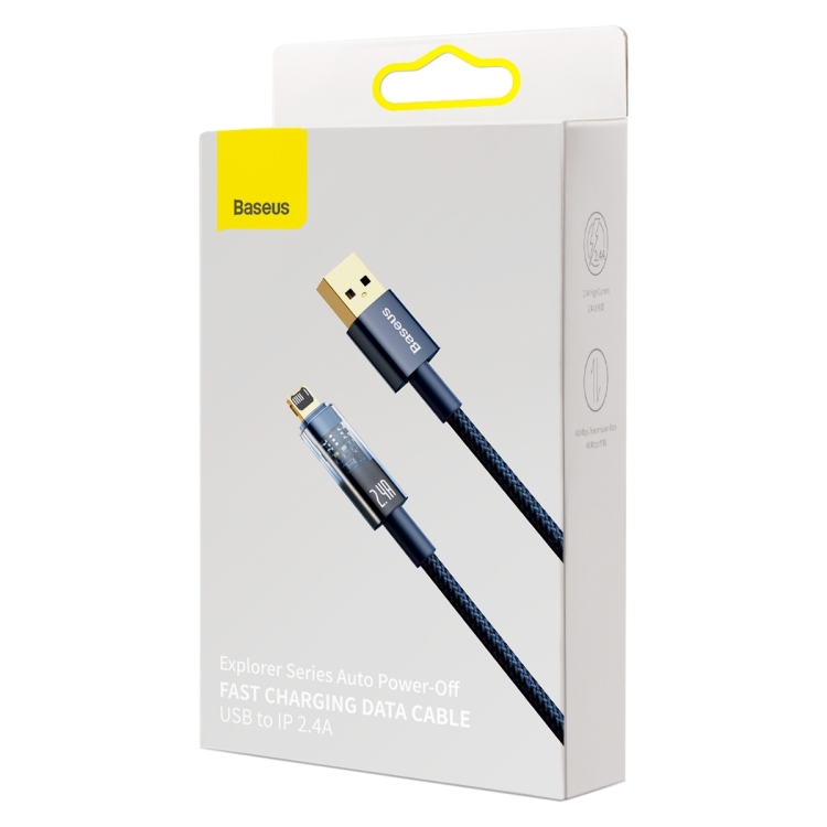 Baseus 2.4A USB to 8 Pin Explorer Series Auto Power-Off Fast Charging Data Cable, Length:1m(Blue)