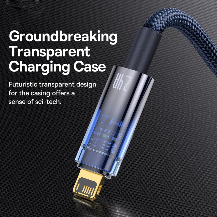 Baseus 2.4A USB to 8 Pin Explorer Series Auto Power-Off Fast Charging Data Cable, Length:2m(Blue) Baseus 2.4A USB to 8 Pin Explorer Series Auto Power-Off Fast Charging Data Cable, Length:2m(Blue)