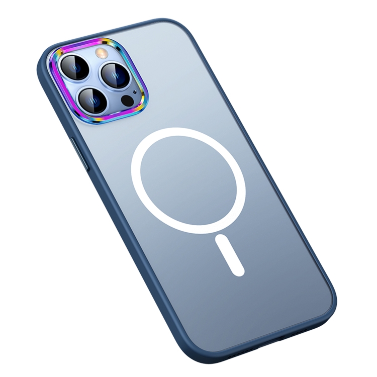 For iPhone 13 Pro Max MagSafe Colorful Metal Lens Ring Matte PC + TPU Phone Case(Blue) For iPhone 13 Pro Max MagSafe Colorful Metal Lens Ring Matte PC + TPU Phone Case(Blue)