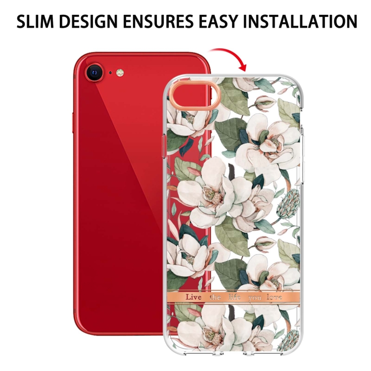 For iPhone SE 2022 / SE 2020 / 8 / 7 Flowers and Plants Series IMD TPU Phone Case(Green Gardenia) For iPhone SE 2022 / SE 2020 / 8 / 7 Flowers and Plants Series IMD TPU Phone Case(Green Gardenia)