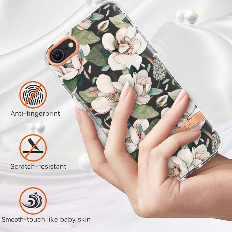 For iPhone SE 2022 / SE 2020 / 8 / 7 Flowers and Plants Series IMD TPU Phone Case(Green Gardenia) For iPhone SE 2022 / SE 2020 / 8 / 7 Flowers and Plants Series IMD TPU Phone Case(Green Gardenia)