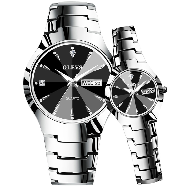 1 Pair OLEVS 8697 Couple Fashion Waterproof Luminous Quartz Watch(Black) - 1
